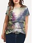 cheap Plus Size Tops-Women&#039;s Plus Size Tops T shirt Floral Graphic Short Sleeve Print Basic Crewneck Cotton Spandex Jersey Daily Holiday Summer Blue Gray