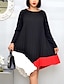 cheap Plus Size Dresses-Women&#039;s Plus Size Color Block Swing Dress Round Neck Long Sleeve Casual Spring Summer Going out Weekend Knee Length Dress Dress