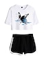 cheap Two Piece Sets-Women Basic Streetwear Butterfly Casual Vacation Two Piece Set Tracksuit T shirt Loungewear Shorts Jogger Pants Drawstring Print Tops