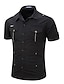 cheap Men&#039;s-Men&#039;s Shirt Cargo Shirt Turndown Solid Colored White Black Khaki Short Sleeve Button-Down Casual Daily Tops Cotton Fashion Casual Breathable Comfortable