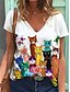 abordables T-shirts-Mujer Gato Camiseta Gato Estampado Escote en Pico Básico Tops Blanco / Impresión 3D