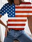 billige Bedst sælgende toppe-Dame 3D Amerikansk flag Stjerner og striber Weekend Uafhængighedsdagen 3D Maleri Kortærmet T-shirt Rund hals Trykt mønster Basale Toppe Hvid Blå Marineblå S / 3D-udskrivning