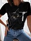 baratos T-shirts-Mulheres Camiseta Animal Gato 3D Diário Final de semana Preto Imprimir Manga Curta Básico Decote Redondo Normal