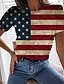 billige Bedst sælgende toppe-Dame 3D Amerikansk flag Stjerner og striber Weekend Uafhængighedsdagen 3D Maleri Kortærmet T-shirt Rund hals Trykt mønster Basale Toppe Hvid Blå Marineblå S / 3D-udskrivning