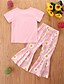 cheap Girls&#039; Clothing Sets-Toddler Girls&#039; Clothing Set Children&#039;s Day Short Sleeve 2 Pieces Pink Black Red Rainbow Casual Cotton Regular Basic / Summer