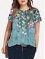 cheap Plus Size Tops-Women&#039;s Plus Size Tops T shirt Floral Graphic Short Sleeve Print Basic Crewneck Cotton Spandex Jersey Daily Holiday Summer Blue Green