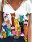 baratos T-shirts-Mulheres Gato Camiseta Gato Imprimir Decote V Básico Blusas Branco / Impressão 3D