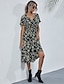 cheap Casual Dresses-Women&#039;s Midi Dress Casual Dress Swing Dress Big red Hidden black White Floral Short Sleeve Summer Spring Ruched Casual V Neck Loose Fit 2022 S M L XL
