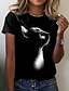 abordables T-shirts-Mujer Camiseta Animal Gato 3D Diario Fin de semana Estampado Negro Manga Corta Básico Escote Redondo