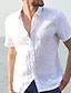 baratos Short Sleeves-Homens Camisa Social camisa de linho camisa de verão camisa de praia Preto Branco Azul Manga Curta Tecido Colarinho Verão Primavera Rua Casual Roupa