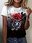 cheap T-Shirts-Women&#039;s T shirt Tee Black Print Floral Color Block Daily Weekend Short Sleeve Round Neck Basic Regular Floral Abstract Painting S