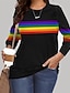 cheap Plus Size Tops-Women&#039;s Plus Size Tops Pullover Sweatshirt Rainbow Graphic Long Sleeve Print Basic Hoodie Crewneck Microfiber Daily Vacation Black