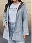 cheap Coats &amp; Trench Coats-Women&#039;s Plus Size Coat Zipper Pocket Plaid Outdoor Hoodie Long Sleeve Fall Winter Long Gray XL 2XL 3XL 4XL 5XL