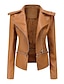 cheap Jackets-Women&#039;s Faux Leather Jacket Street Zipper Turndown Casual Regular Fit Outerwear Long Sleeve Winter Fall Black Camel Khaki M L XL