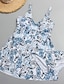baratos Tankini-Mulheres Tankini roupa de banho Cintura Alta Delgado Floral Azul Claro Tamanhos Grandes Roupa de Banho Fatos de banho / Com Bojo