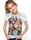cheap Girls&#039; Tees &amp; Blouses-Kids Girls&#039; T shirt Short Sleeve Light Green 3D Print Cat Print Floral Animal Daily Wear Active 4-12 Years / Summer
