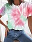 billige T-shirts-Dame T skjorte Batikkfarget Rund hals Topper Normal Blå Lilla Fuksia / 3D-utskrift