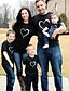 cheap New Arrivals-Family Look Cotton Tops Daily Heart Print Black Red Short Sleeve Daily Matching Outfits