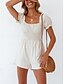 cheap Jumpsuits &amp; Rompers-Women&#039;s Romper Solid Colored Backless Ordinary Square Neck Straight Going out Short Sleeve Regular Fit T-shirt Sleeve White S M L Summer