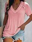 baratos Super Sale-Mulheres Camiseta Túnica Branco Rosa Azul Tecido Cor Sólida Casual Diário Manga Curta Decote V Básico Elegante Longo S