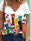 billige T-shirts-Dame Kat T skjorte Katt Trykt mønster V-hals Grunnleggende Topper Hvit / 3D-utskrift