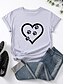 baratos T-shirts-Mulheres Camiseta Coração Animal Decote Redondo Imprimir Básico Blusas 100% Algodão Preto Cinzento Branco