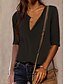 baratos Tops &amp; Blouses-Mulheres Blusa Camisa Social Tecido Decote V Básico Roupa de rua Blusas Cinzento Vinho Cinzento Escuro