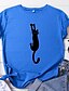 cheap T-Shirts-Women&#039;s T shirt Cat Printing Animal Round Neck Tops Blue Yellow Blushing Pink