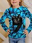 cheap Girls&#039; Tees &amp; Blouses-Kids Cat Flower 3D Print T shirt Tee Long Sleeve Blue Black Animal Print School Daily Wear Active 4-12 Years / Fall