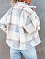 cheap Coats &amp; Trench Coats-Women&#039;s Teddy Coat Fall Winter Daily Work Short Coat Regular Fit Casual Jacket Long Sleeve Quilted Plaid / Check White
