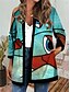 cheap Jackets-Women&#039;s Jacket Casual Jacket Print Casual Daily Holiday Valentine&#039;s Day Coat Regular Air Layer Fabric Blue Red Open Front Fall Round Neck Regular Fit S M L XL XXL 3XL / Breathable / Color Block