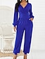 cheap Jumpsuits &amp; Rompers-Women&#039;s Jumpsuit Solid Color Casual V Neck Wide Leg Street Daily Wear Long Sleeve Regular Fit Green Black Royal Blue S M L Fall