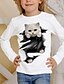 baratos camisetas 3d para meninas-camiseta de gato com estampa 3d infantil camiseta manga longa gato com estampa animal azul branco rosa blusas infantis caem casual escola diária ajuste regular 4-12 anos