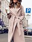 cheap Coats &amp; Trench Coats-Women&#039;s Overcoat Daily Fall Winter Long Coat Notch lapel collar Regular Fit Elegant &amp; Luxurious Jacket Long Sleeve Solid Colored with Belt Blushing Pink Wine