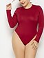 cheap Plus Size Jumpsuits-Women&#039;s Plus Size Bodysuit Patchwork Long Sleeve Solid Colored Fall Ordinary Basic White Black Red XL XXL 3XL 4XL 5XL