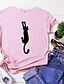 preiswerte T-shirts-Damen T-Shirt Katze Print Tier Rundhalsausschnitt Oberteile Blau Gelb Rosa