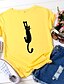 abordables T-shirts-Mujer Camiseta Gato Estampado Animal Escote Redondo Tops Azul Piscina Amarillo Rosa