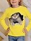 abordables Camisetas y blusas para niñas-Camiseta con estampado 3d de gato para niños, camiseta de manga larga con estampado de animales en amarillo y naranja, uso diario activo de 4 a 12 años/otoño