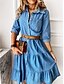 cheap Casual Dresses-Women&#039;s Knee Length Dress Shirt Dress Light Blue Half Sleeve Smocked Button Solid Color Shirt Collar Spring Summer Stylish Casual Modern 2022 S M L XL XXL 3XL