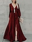 cheap Casual Dresses-Women&#039;s Maxi long Dress A Line Dress Wine Green Long Sleeve Split Lace up Solid Color V Neck Fall Spring Party Elegant Casual 2021 S M L XL XXL / Loose