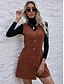 abordables Vestidos casuales-Mujer Mini vestido corto Vestido de una línea Marrón claro Sin Mangas Botón Color sólido Escote en Pico Otoño Invierno Trabajo Retro 2021 S M L XL / Poliéster / Lavado a Máquina