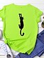 billige T-shirts-Dame T-shirt Kat Printer Dyr Rund hals Toppe Blå Gul Lyserød