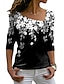 cheap Women&#039;s T-shirts-Women&#039;s Plus Size T shirt Tee Graphic Floral Color Block White Blue Purple Print Long Sleeve Daily Weekend Elegant Basic V Neck Regular Fit Fall &amp; Winter