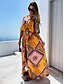 billige Afslappede kjoler-Dame Wrap Kjole Maxi lang kjole Grøn Orange Halvlange ærmer Geometrisk mønster Forår Sommer Afslappet 2021 S M L XL 2XL