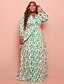 cheap Plus Size Dresses-Women&#039;s Plus Size Multi Color Swing Dress Deep V Long Sleeve Casual Sexy Prom Dress Spring Summer Holiday Vacation Maxi long Dress Dress