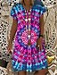 cheap All Sale-Women&#039;s Knee Length Dress Shift Dress Fuchsia Short Sleeve Print Tie Dye V Neck Summer Casual 2022 S M L XL XXL 3XL / 3D Print