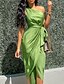 cheap Party Dresses-Women&#039;s Midi Dress Emerald Green Dress Wrap Dress Army Green Sleeveless Split Lace up Pure Color One Shoulder Spring Summer Stylish Hot Sexy 2022 S M L XL / Party Dress
