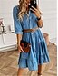 cheap Casual Dresses-Women&#039;s Knee Length Dress Shirt Dress Light Blue Half Sleeve Smocked Button Solid Color Shirt Collar Spring Summer Stylish Casual Modern 2022 S M L XL XXL 3XL