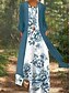 preiswerte Legere Kleider-Damen Maxikleid Zweiteiliges Kleid Blau Purpur Königsblau Langarm Tasche Bedruckt Blume Tier Rundhalsausschnitt Herbst Frühling Elegant Alltag 2022 M L XL XXL 3XL 4XL 5XL