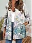 cheap Jackets-Women&#039;s Jacket Casual Jacket Print Casual Daily Holiday Coat Regular Air Layer Fabric White Blue Open Front Autumn / Fall Winter Round Neck Regular Fit S M L XL XXL 3XL / Floral